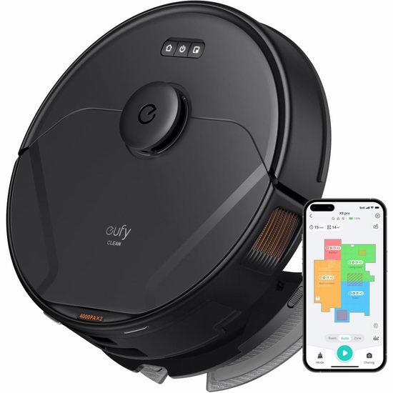  历史新低！eufy X8 Pro 双涡轮 2×4000Pa超强吸力 激光导航 智能扫地机器人4折 299.99加元包邮！