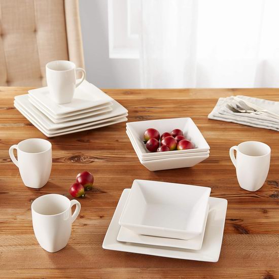  历史新低！10 Strawberry Street Nova Square 4人组 奶油白陶瓷餐具16件套4.9折 47加元包邮！