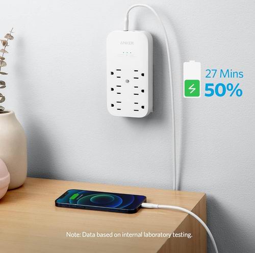  Anker 电涌保护 壁式6个插座+ 2个USB端口  25.99加元（原价 35.99加元）