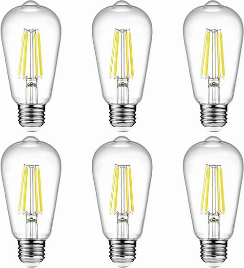  Ascher 复古LED 6W等效60W 爱迪生灯泡6件套 27.99加元（原价 39.99加元）