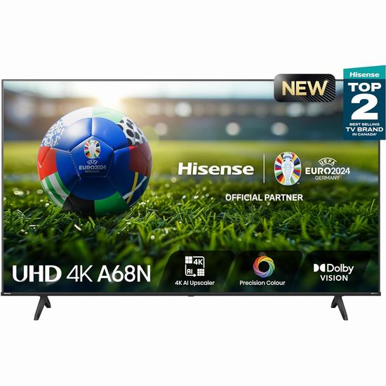  历史新低！Hisense 海信 55A68N 55英寸/65英寸4K超高清智能电视6.8折 398-518加元包邮！