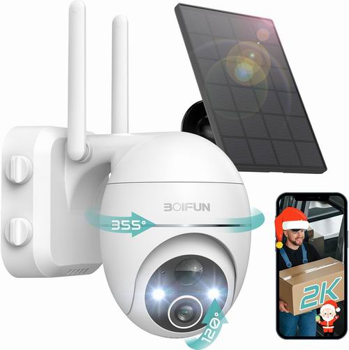  史低价！BOIFUN 360° 无线户外2K太阳能安全摄像头 69.99加元（原价 129.99加元）