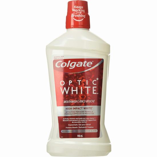  Colgate Optic White 高露洁冰爽薄荷口味 美白漱口水（946毫升）5.7折 5.69加元！