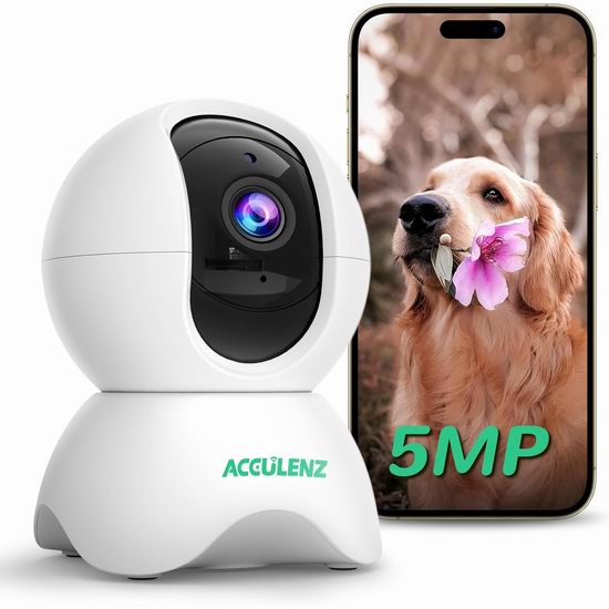  历史新低！Acculenz 5MP WiFi 360°视角 家庭安全摄像头3.9折 19.49加元包邮！