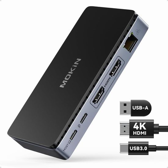 超级白菜！历史新低！MOKiN 8合1 USB C集线器/双显示器扩展坞2.2折 19.99加元清仓！