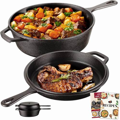  Overmont  3.2夸脱铸铁锅 带煎锅盖  54.99加元（原价 64.99加元）