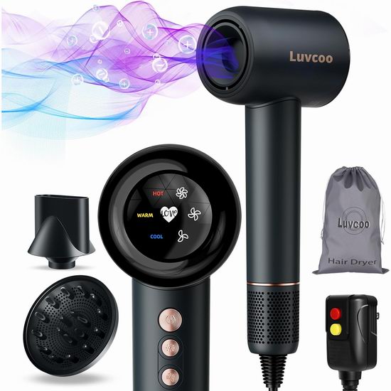  超级白菜！Luvcoo 11万转 2亿负离子 高速吹风机1.5折 19.99加元！