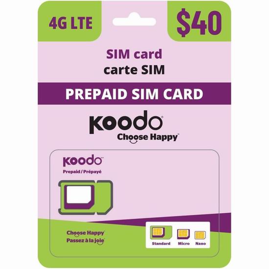  超划算临时手机套餐！Koodo Mobile 4G LTE 50GB流量+无限通话 预付费套餐5折 20加元！送SIM卡！