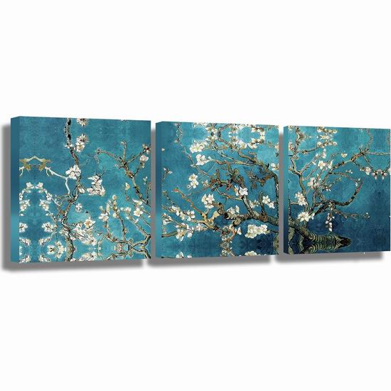  历史新低！Kureful 梅花帆布装饰画3件套4折 15.99加元包邮！
