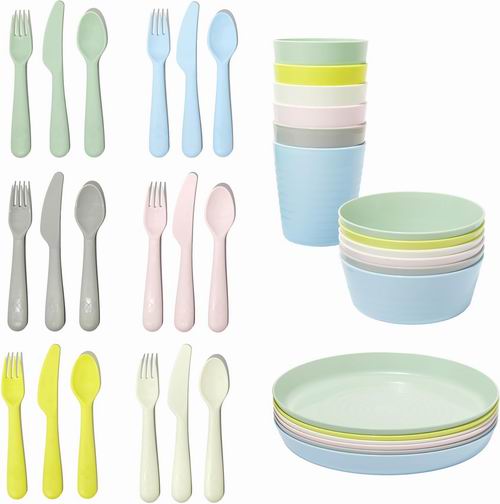  IKEA Kalas 不含 BPA 柔和色彩儿童塑料餐具套装 21.98加元（原价 27加元）