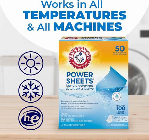 ARM & HAMMER 强力洗衣粉50片 快速溶解条 可洗涤100次  12.59加元（原价 17.99加元）