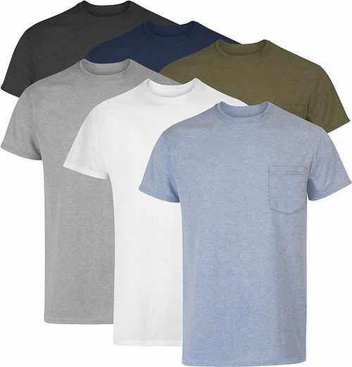  Hanes 男式棉质口袋T恤6件套  吸湿排汗 防臭 30.99加元！每件 5.16加元