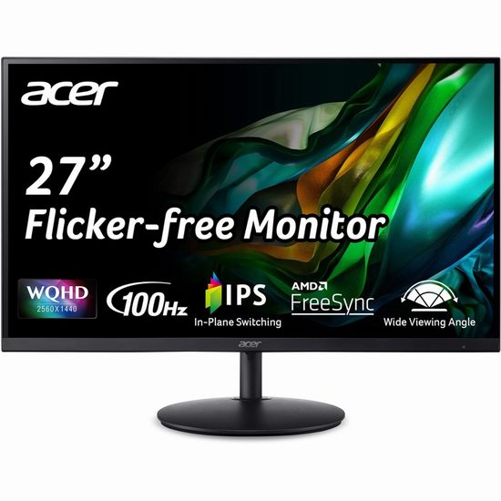  历史新低！新品 Acer 宏碁 SH272U Ebmiiphx 27英寸 WQHD IPS 超薄零边框 宽屏游戏显示器6.6折 164加元包邮！