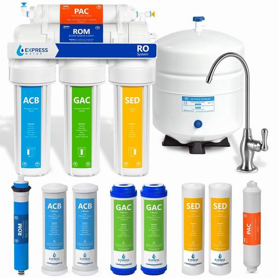  Express Water RO5DX 5级反渗透 饮用水过滤系统7.8折 248.6加元包邮！额外送4个替换滤芯！