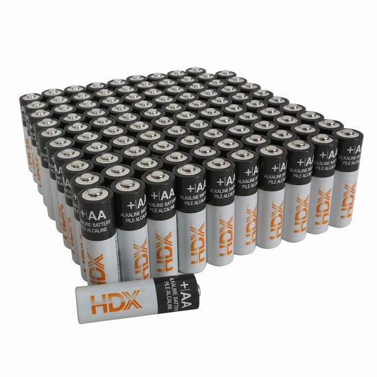  HDX AA 碱性电池100节装5折 15.98加元包邮！
