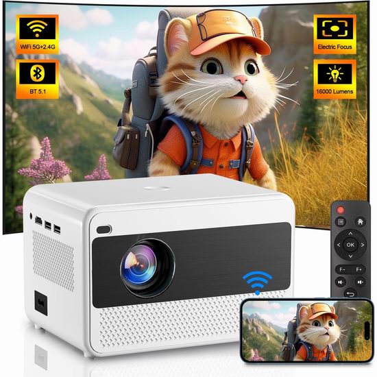  历史新低！POYBPCY 原生1080P 5G WiFi蓝牙 电动对焦 家庭影院投影仪5折 89.99加元包邮！