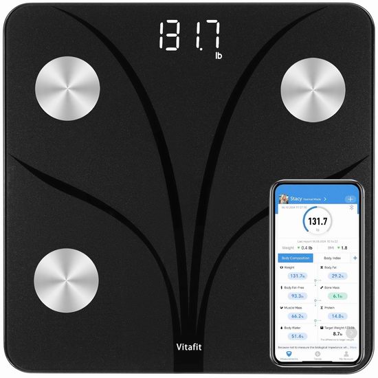  Vitafit 高精度蓝牙智能数字体脂/体重秤5.9折 19.99加元！