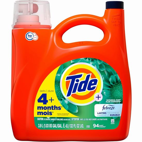  历史新低！Tide 汰渍 清新植物香味 高效洗衣液（3.9升, 94缸）5.6折 13.97加元！