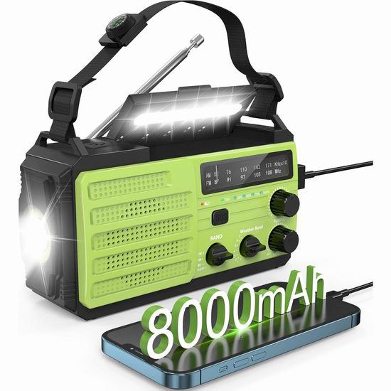 历史新低！Givoust 8000mAh 多功能太阳能+手摇发电 应急收音机/充电宝/照明灯5折 27.49加元包邮！2色可选！