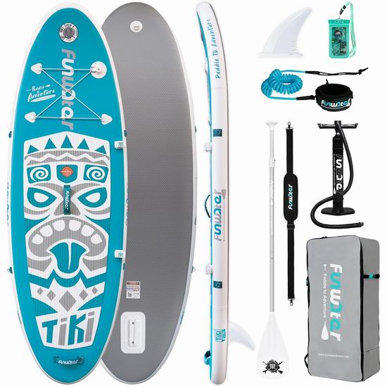  Bug价！历史新低！FunWater 军用级超轻PVC 8英尺 SUP充气站立式桨板5折 129.99加元包邮！包含充气泵！送价值146.7加元游泳浮板6件套！