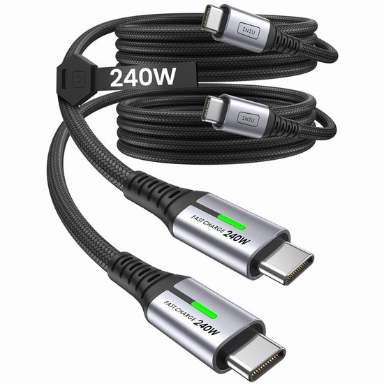  白菜价！历史新低！INIU USB C to USB C 240W 充电线缆/数据线2件套3.1折 8.79加元！