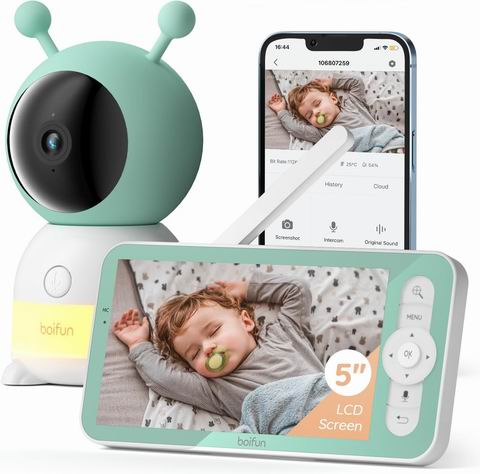  BOIFUN 婴儿视频监视器  带5英寸 3MP 显示屏+夜灯+手机应用 134.99加元（原价 169.99加元）