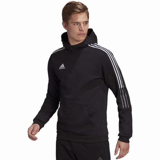  历史新低！adidas Tiro 21 男式三条杠连帽卫衣（M码）3.9折 29.08加元！