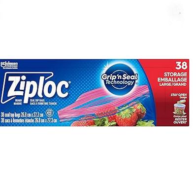  Ziploc 可冷冻 大号食物保鲜袋（38个装）4.07加元（原价 9.99加元）