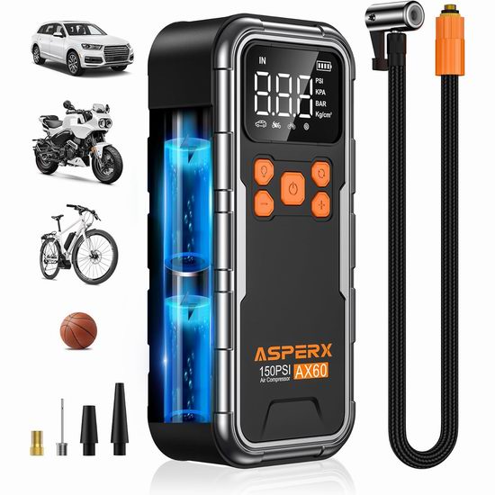  历史新低！AsperX 150PSI 可充电 多用途无绳充气泵4.3折 29.99加元包邮！2色可选！