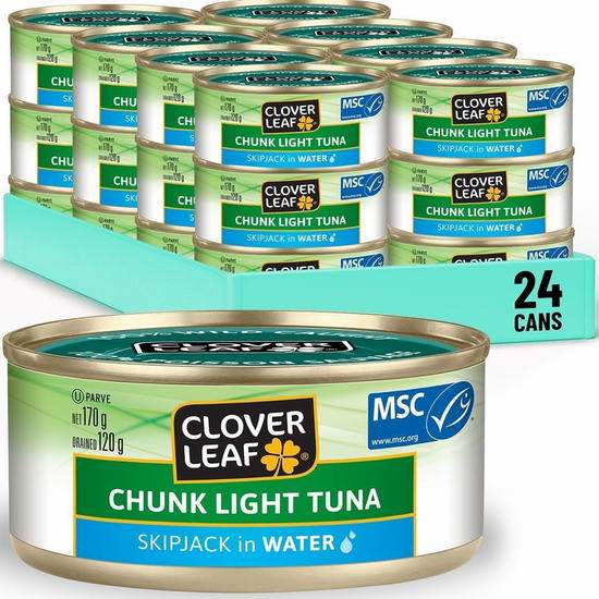  Clover Leaf 天然海盐味 金枪鱼罐头（170克 x 24罐）5.7折 27.36加元！单罐仅1.14加元！2款可选！