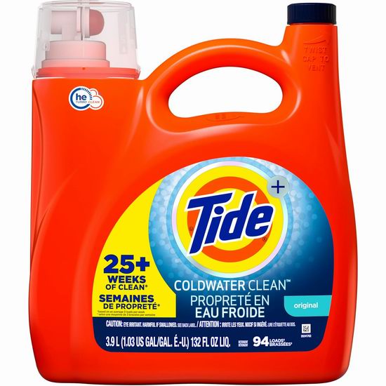  Tide 汰渍 Coldwater Clean 高效洗衣液（3.9 升, 94缸）6.7折 16.84加元！