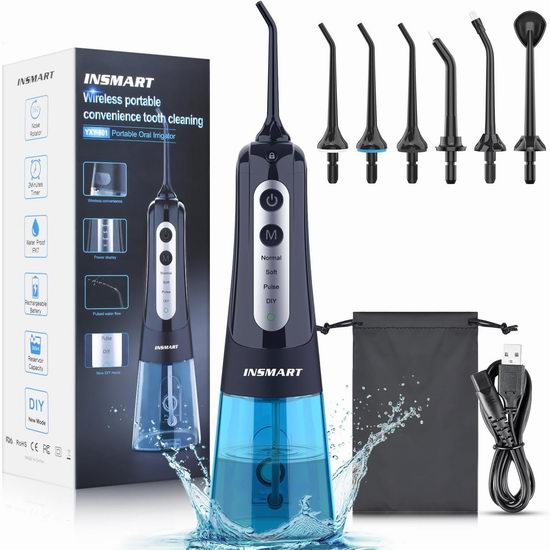  INSMART 300ml 便携式无绳水牙线5折 24.99加元包邮！