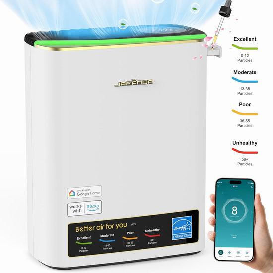  Jafända JF239 HEPA 智能家用空气净化器4.1折 99.99加元包邮！