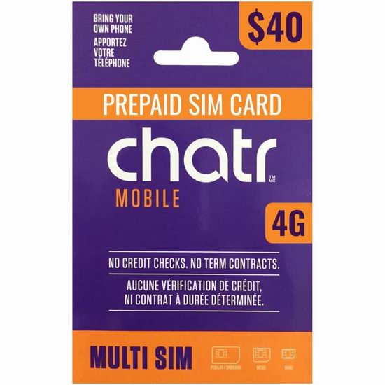  CHATR Mobile 4G LTE 75GB流量+无限通话 预付费手机套餐首月5折 20加元！送SIM卡！