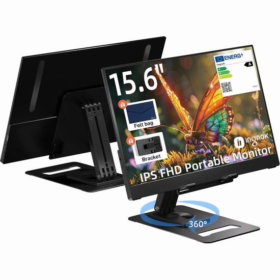  Ingnok 15.6英寸 1080P IPS 多用途便携式显示器/手机笔记本扩展屏幕5折 94.99加元包邮！