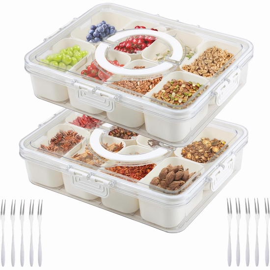  历史新低！Uideyvi 带手柄 水果干果零食分类密封收纳盒2件套4.8折 24.99加元！送10个水果叉！2款可选！