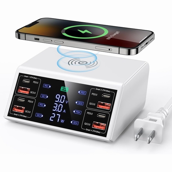  历史新低！MTCode 100瓦 8口USB+无线充 快速充电站5折 21.99加元包邮！