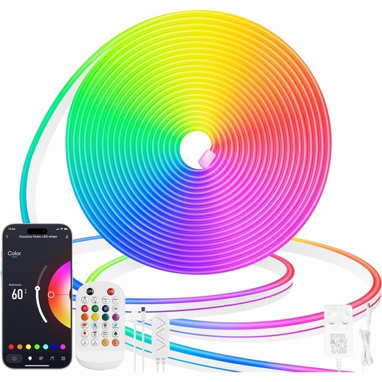  历史新低！Lamomo 音乐同步变色 5米 RGB LED 智能霓虹灯条5折 19.99加元包邮！