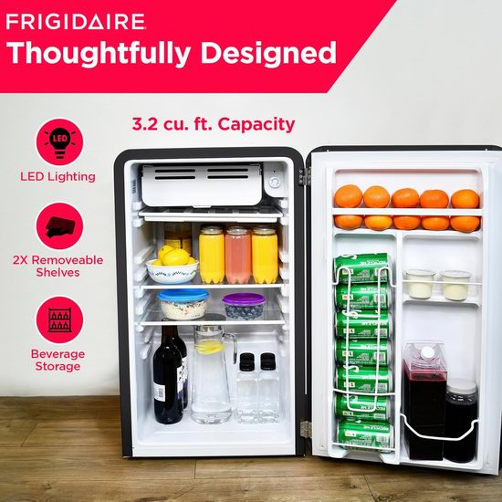  历史新低！Frigidaire EFR372-BLACK 3.2 Cu Ft 复古黑色迷你冰箱5.7折 199.95加元包邮！