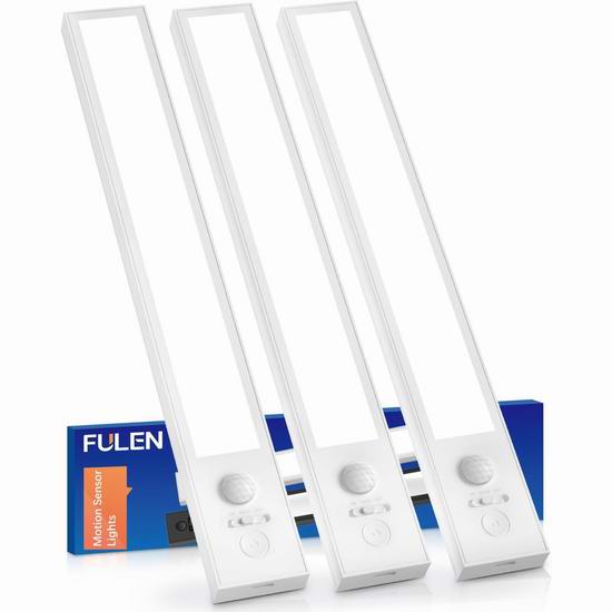  FULEN 2500mAh 可充电 运动感应LED壁橱灯3件套6.1折 20.06加元（原价 32.99加元）