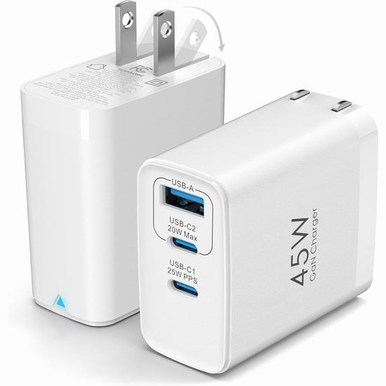  历史新低！TOPADRE 45W 3口 USB快速充电器2件套6折 17.99加元！