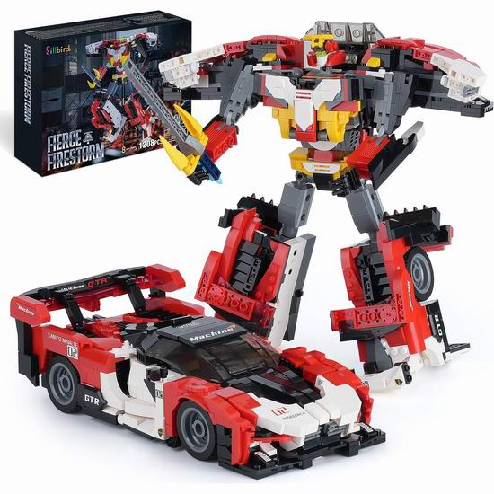  历史新低！Sillbird 2合1赛车/变形机器人积木套装（1208pcs）5折 34.99加元包邮！