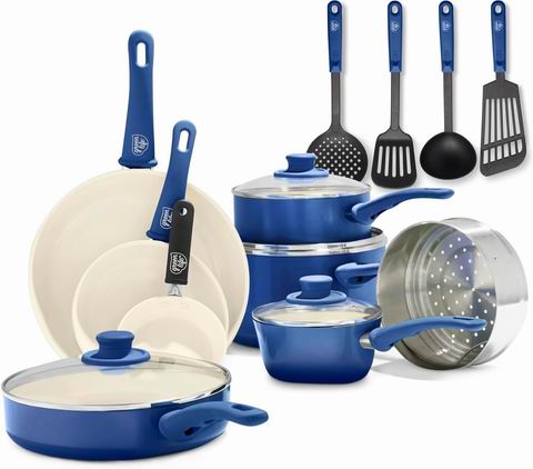  黑五价！GreenLife 陶瓷不粘涂层炊具 16件套 98.6加元（原价 169.99加元）！多色可选
