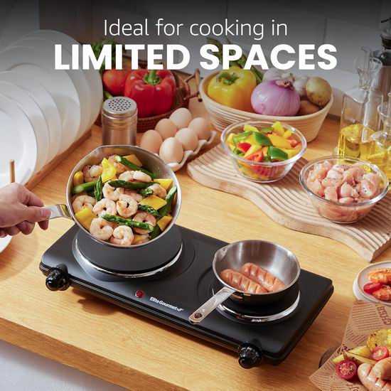  Elite Gourmet 1500瓦 双炉头 便携式电炉7.76折 30.8加元
