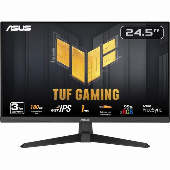  历史新低！ASUS 华硕 TUF VG259Q3A 25英寸 180Hz 1ms IPS 游戏显示器5.7折 129.98加元包邮！