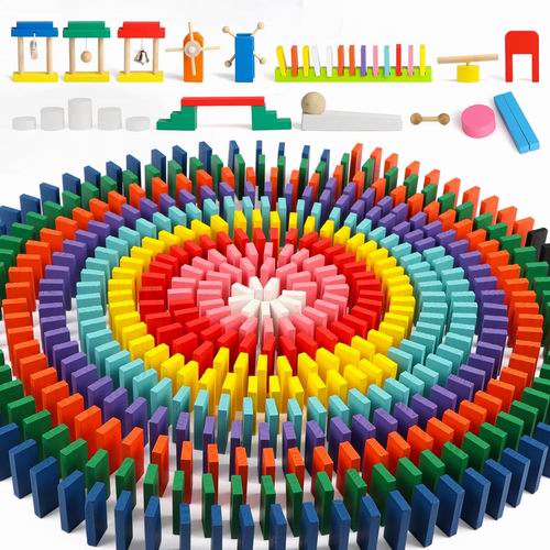  Wondertoys 10种颜色 儿童木制多米诺骨牌积木1000件  49.99加元（原价 59.99加元）