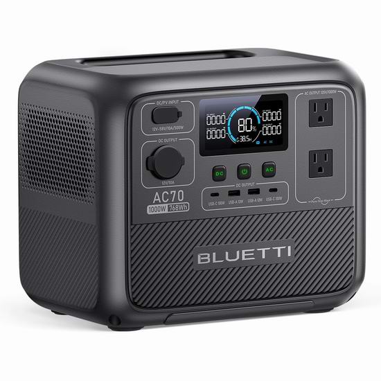  历史最低价！BLUETTI AC70 768Wh 2000瓦峰值 便携式备用电源/移动电源5折 499加元包邮！
