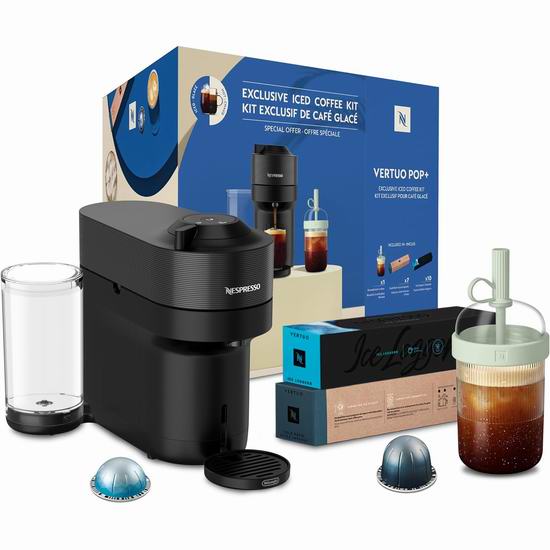 历史新低！De'Longhi 德龙 Nespresso Vertuo Pop+ 胶囊咖啡机+冰咖啡胶囊+冰咖啡杯套装4.5折 89.93加元包邮！赠品价值超过50加元！