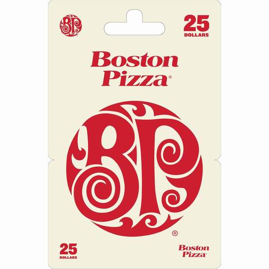  Boston Pizza 披萨连锁店25加元礼品卡8折 20加元限量特卖！