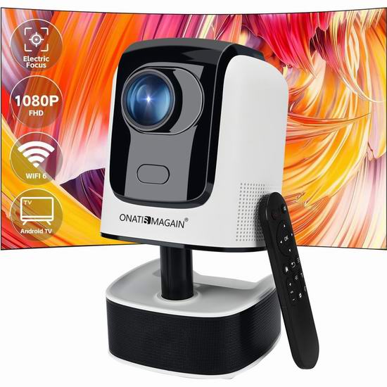  历史新低！ONATISMAGIN 原生1080P WiFi 6 蓝牙 电动对焦 Android智能投影仪4.1折 107.99加元包邮！内置伸缩支架！